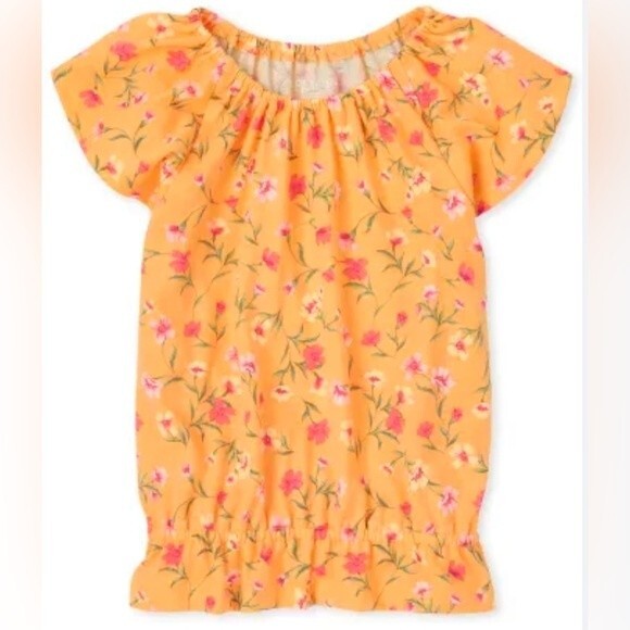 The Children’s Place Girls Floral Ruffle Top in Sunset Gold Size Medium (7/8) - Picture 3 of 3